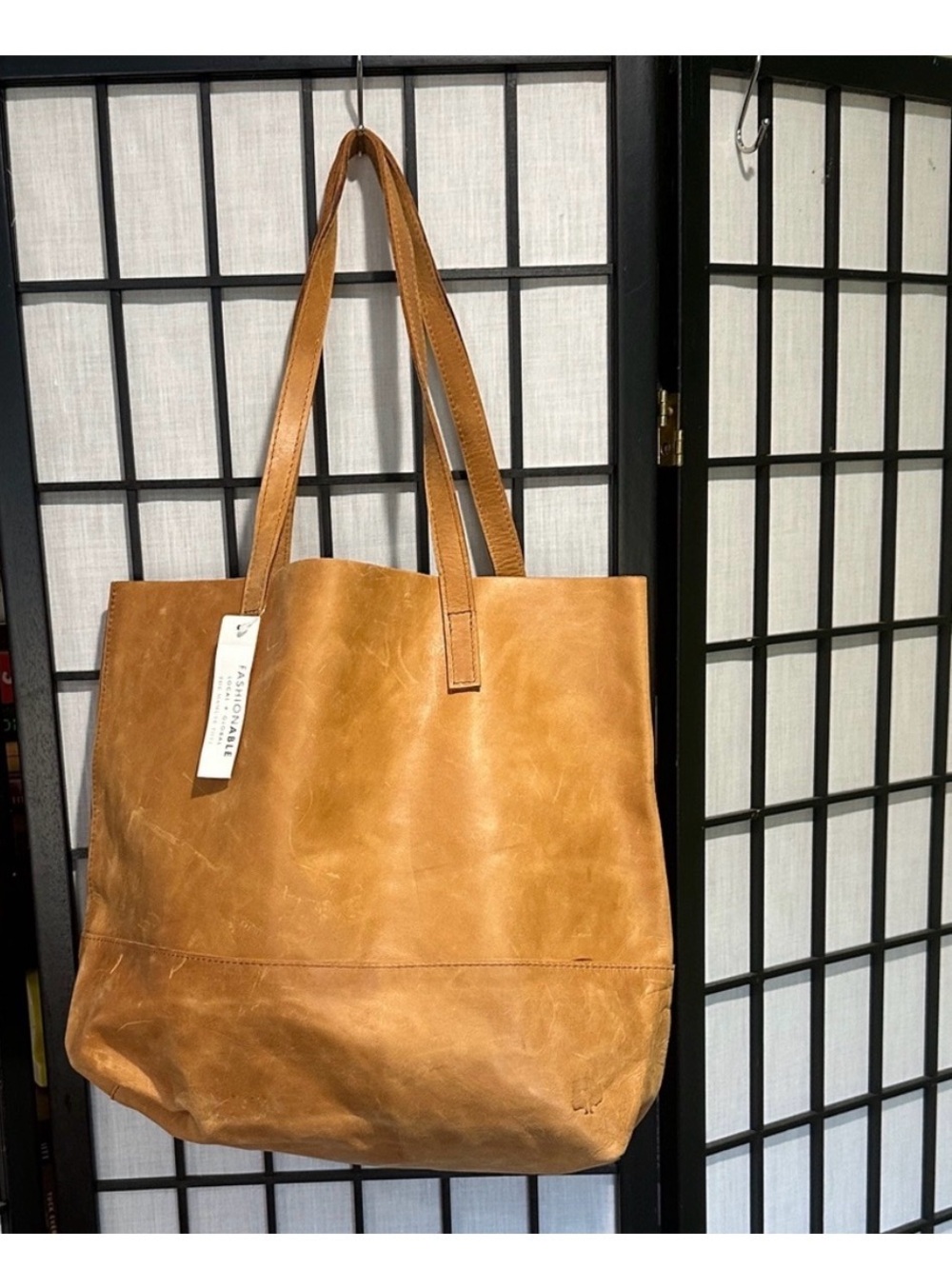 NEW ABLE Mayume Tan Leather Tote Bag 17” x 14” x 6” with 10” Drop - Picture 1 of 9